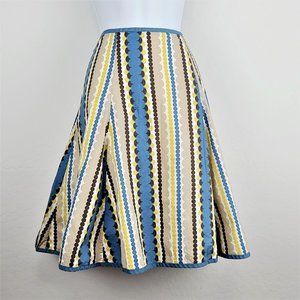 Boden Skirt 12 Knee Length A-Line Blue Yellow Polka Dot Lined Side Zip